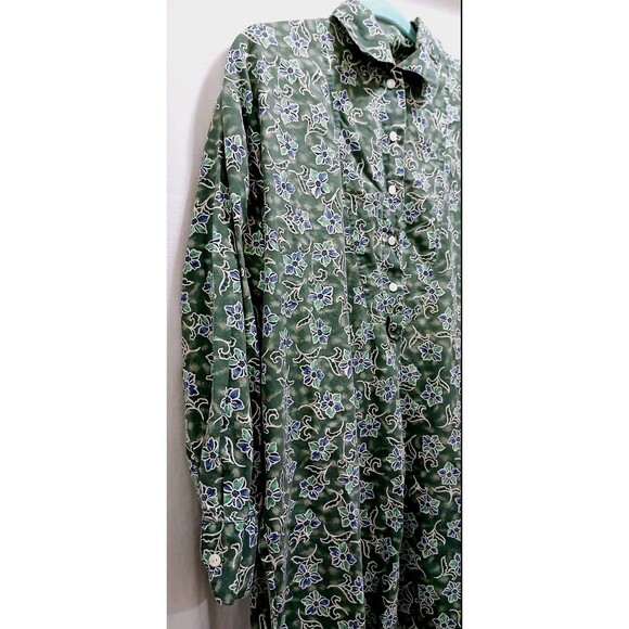 VTG Victoria’s Secret Gold 100% Cotton Green Floral 1/2 Button Gown Medium Note - Picture 4 of 9